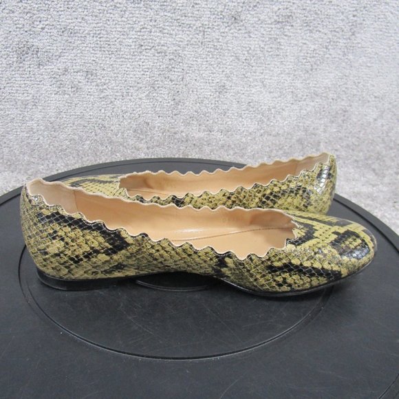Chole Flats Womens Size 37 Eu 6.5 Us Scalloped Snakeprint Yellow Black Ballert - Picture 8 of 11